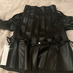 Jonathan Simkhai Black Sculpted Faux-Leather Peplum Top